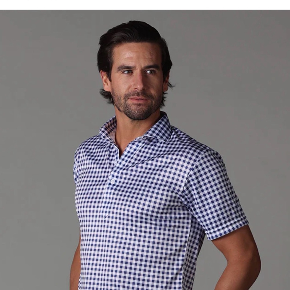 Collars & Co Navy and White Gingham Polo Shirt